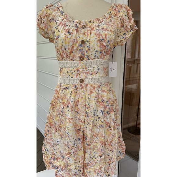 Japna Dresses & Skirts - Women's Multicolor Smocked Shoulders Sundress Sz M peach/blue/yellow